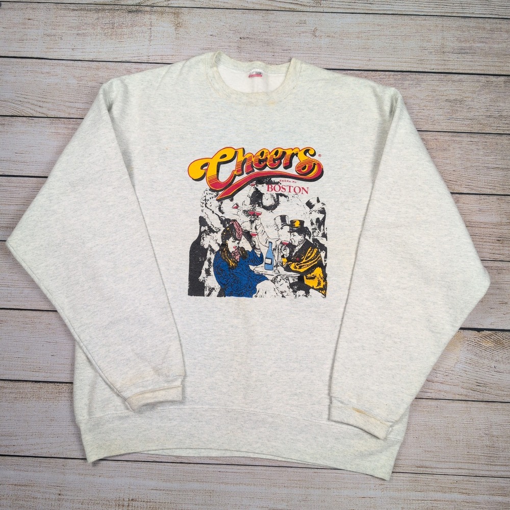 Vintage 80s 90s Cheers Boston Bar Sweatshirt Supercotton Heather Gray L TV Show